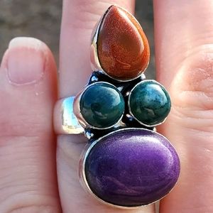 New Amethyst, Sun Sitara, Chrysoprase 925 Silver Ring.